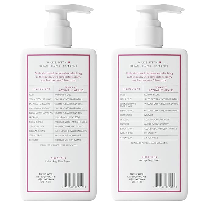 Native Vanilla & Cactus Flower 2-in-1 Shampoo & Conditioner Contain Naturally Derived Ingredients |All Hair Type Color & Treated, Fine to Dry Damaged, Sulfate & Dye Free - 2-Pack