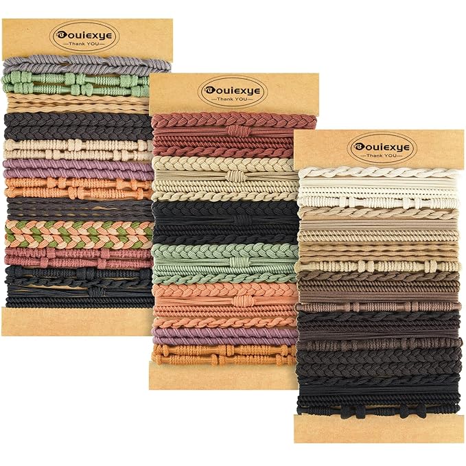 Boho Hair Accessories - 72PCS Hair Tie Bracelets in 6 Styles, 18 Colors, No Damage for Thick Hair