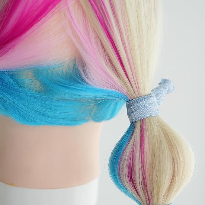 MEEDEE 100 Pack Dusty Blue Shades Hair Ties For Women No Crease Soft Elastic Ribbon No Damage Blue Color Palettes Hair Ties Knotted Ouchless Hair Ribbon Yoga Hair Ribbons Elastic Bracelets