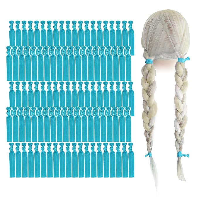 MEEDEE 100 Pack Blue Hair Ties For Women No Crease Soft Elastic Ribbon No Damage Blue Hair Ties Knotted Ouchless Hair Ribbon Yoga Hair Ribbons Elastic Bracelets