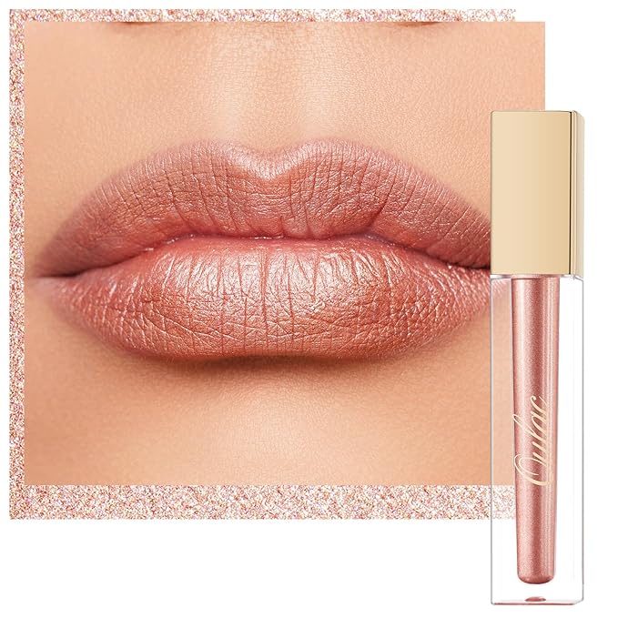 Oulac Bronzy Pink Lipstick for Women, Metallic Shine Liqiud Lip Gloss, Lip & Eye 2 IN 1, Long Lasting Waterproof Lipstick, Oil-Based Formula, Transfer Pfoof, Vegan MD06