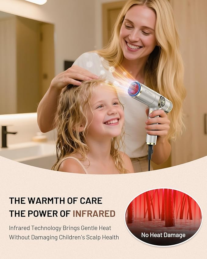 Infrared Ionic Hair Dryer with Diffuser - 2000W Dual Voltage Blow Dryer Gift for Women, Fast Drying, Frizz Control, Lightweight & Low Noise, Red Light & Negative Ions, European Travel 110V-240V