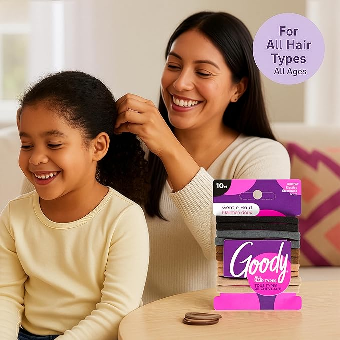 Goody Ultimate Daily Elastics Kit 48-Count | Ouchless No-Damage Hair Ties for Women & Men | 30 Black Elastics + 10 Neutral Seamless + 8 Black Seamless Ponytail Holders for All Hair Types