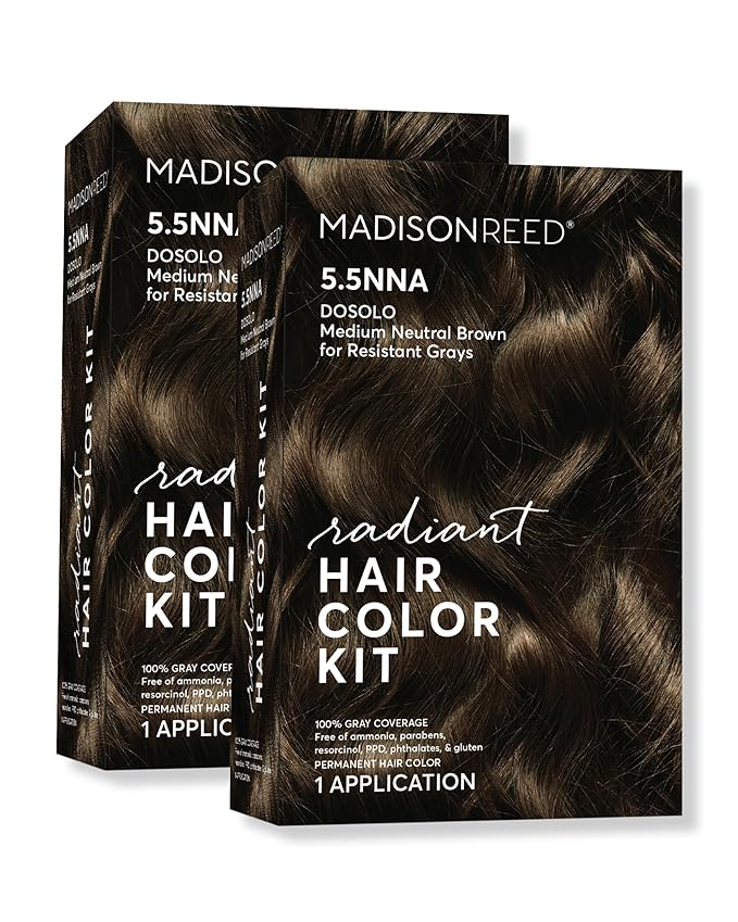 Madison Reed Radiant Hair Color Kit - 5.5NNA Dark Neutral Brown (Dosolo), 100% Gray Hair Coverage Permanent Hair Dye for Resistant Grays | PPD-Free & Ammonia-Free, 2 Pack