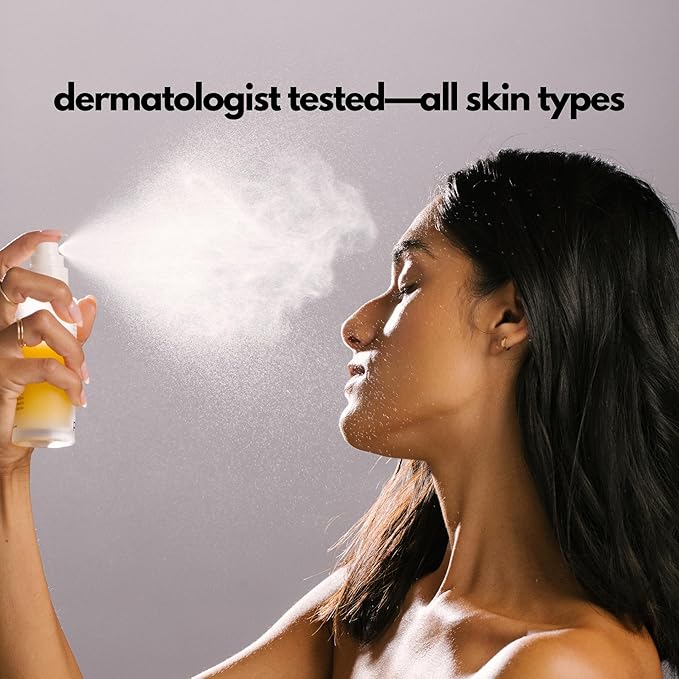 | PLUXOS 47 | SUNSCREEN + SKINCARE SPF 47 FACE MIST SPRAY (Peach) | SUN DEFENSE COMPLEX CARE | Apply Over Makeup, Broad Spectrum, Clear, Light, Vegan, Hydrate, Fight Acne, Anti-Aging, Cell Repair