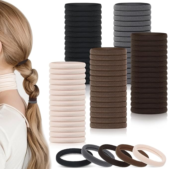 obeoby 100PCS Neutral Colors Hair Ties, Seamless Hair Ties Ponytail Holders Elastics Hair Accessories Stocking Stuffers for Women Girls