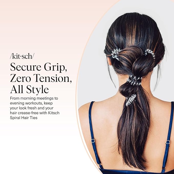 Kitsch Spiral Hair Ties for Women - Coil Hair Ties No Damage, No Crease, Secure Grip All Day Hair Coils, Stretchable and Waterproof | Ideal Gifts for Women - 8pcs (Clear/Transparent)