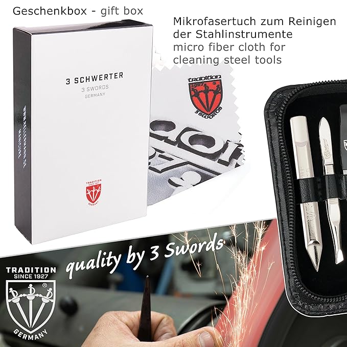3 Swords Germany - brand quality 5 piece manicure pedicure grooming kit set for professional finger & toe nail care with synthetic leather case black - Made in Germany