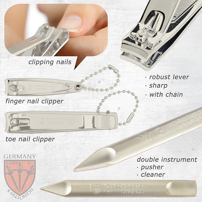 3 Swords Germany – Brand Quality 8 Piece Manicure Pedicure Grooming kit Set for Professional Nail Care with Synthetic Leather case Burgundy - Made in Germany