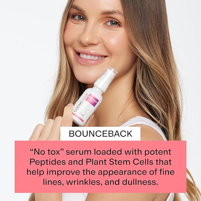 CLEARSTEM BOUNCEBACK Radiant Facial Serum - Peptide Serum for Hydration & Smooth-Looking Skin with Tri-Peptides and Mango Fruit Extracts - Lightweight Formula for Softer and Balanced-Looking Skin