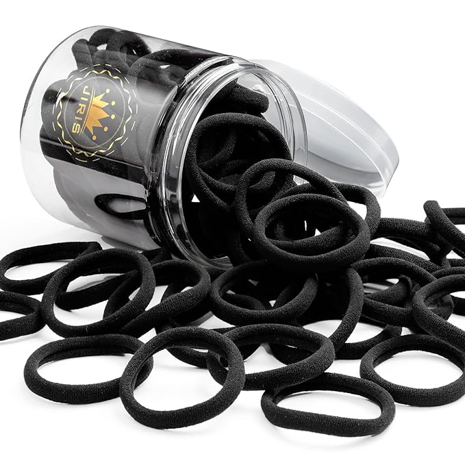 50Pcs Black Hair Ties for Women Girls,Cotton Seamless Hair Ties, Soft Ponytail Holders,No Crease No Damage Elastics Hair Bands with Box for Thick Heavy and Curly Hair (Black)