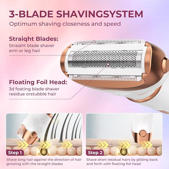 2025 BLIBEE Women's Electric Shaver and Bikini Trimmer, Electric Razor for Women, 2-in-1 Painless Hair Remover for Face Legs Underarms & Bikini Area, Waterproof for Wet and Dry Use, USB Rechargeable