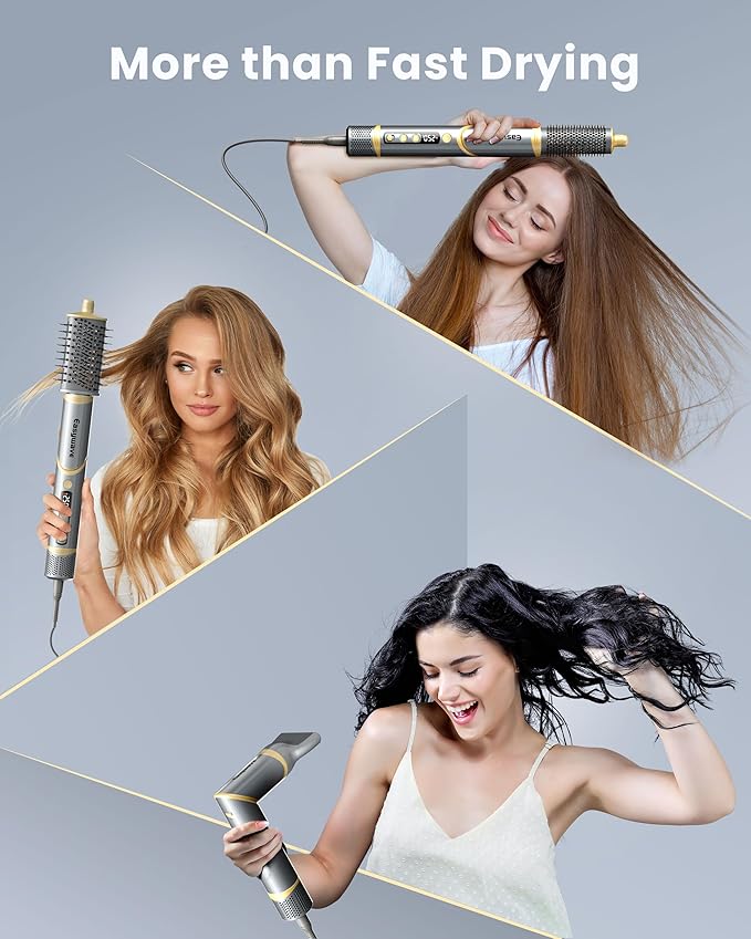 Easywave 5 in 1 Multi Hair Styler Dryer Brush: 110,000 RPM High-Speed, Flexible Air Styling & Drying System, Professional Negative Ionic Hot Air Brush Set for Fast Drying, Curling Volumizing