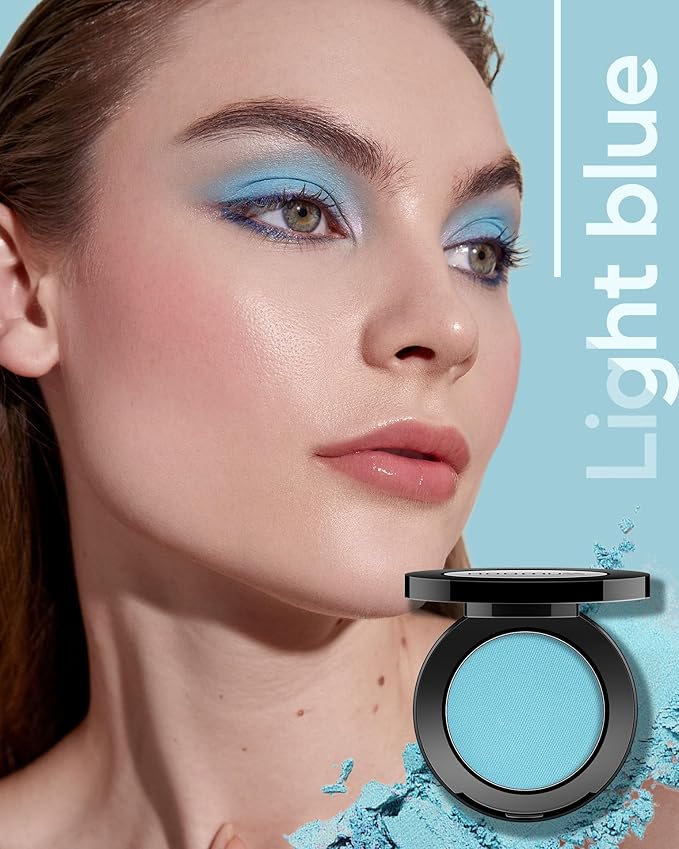 Single Blue Eyeshadow Matt, Handmade Pressed Eyeshadow Palette Long Lasting With No Creasing Pigmented Sky Blue Eye Shadow (Light Blue)