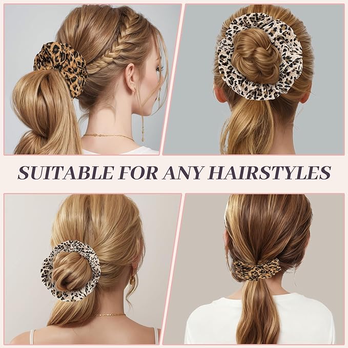2Pcs Big Leopard Hair Scrunchies for Women, Fashion No Crease Hair Ties for Thin Thick Hair,Soft Hair Bands No Damage for Girls, Ideal Gifts for Women (Set 13)