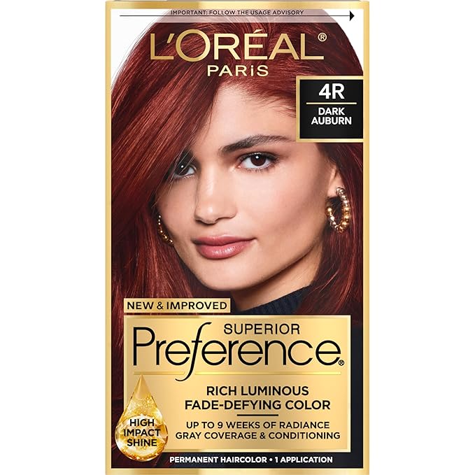 L'Oreal Paris Superior Preference Fade-Defying + Shine Permanent Hair Color, 4R Dark Auburn, Pack of 1, Hair Dye