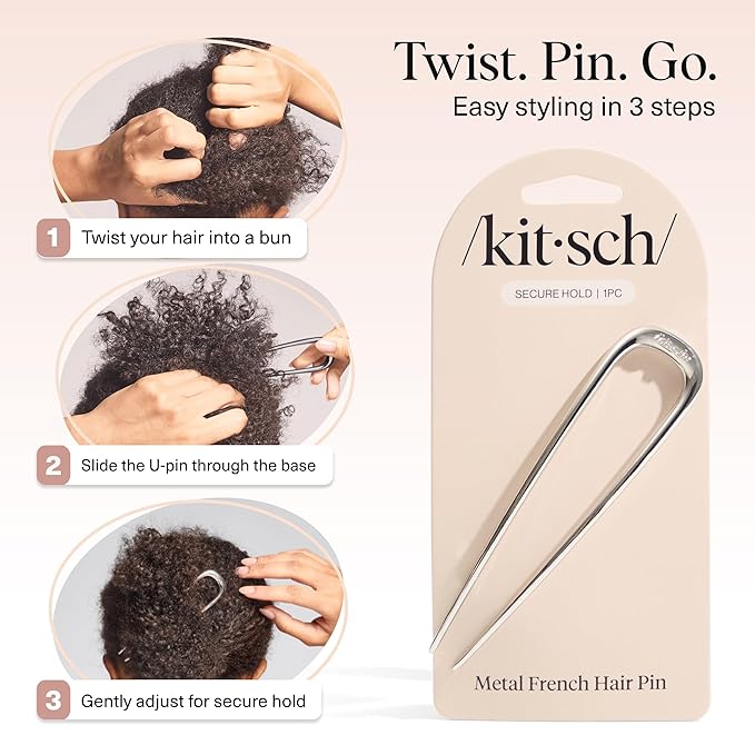 Kitsch Metal French Hair Pin for Women - Elegant Hair Accessories, Ideal for Buns & French Twist, Designed for a Secure, Comfortable Fit | Ideal Gifts for Women - Silver