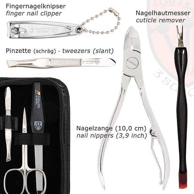 3 Swords Germany - brand quality 6 piece manicure pedicure grooming kit set for professional finger & toe nail care scissors clipper fashion leather case in gift box, Made in Solingen Germany (83202)