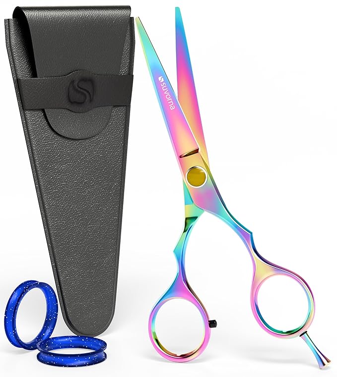 Suvorna 5.5" Multicolor Hair Cutting Scissors for Professionals, Barbers - Hair Shears for Cutting, Trimming, Grooming - Sharp Hair Scissors Professional - Right Hand Barber Scissors for Men and Women
