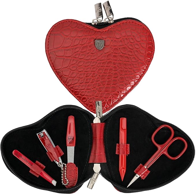 3 Swords Germany - brand quality 5 piece manicure pedicure grooming kit set for professional finger & toe nail care tweezers file clipper fashion leather case in gift box, Made by 3 Swords (17719)