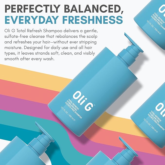 Oli G Total Refresh pH Balancing Shampoo – Lightweight Daily Cleanser for All Hair Types – With Marula Oil, Shea Butter & Quinoa Protein – Hydrating, Anti-Frizz Formula – 10.1 fl oz