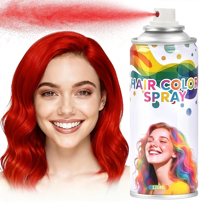 Red Hair Spray,Hair spray temporary for Women Kids Men, Washable Temporary Hair Dye Spray，Spray hair color Non-Sticky，For Christmas Party, Halloween Crazy Hair Day,Cosplay Party (Red, 4.06 oz)