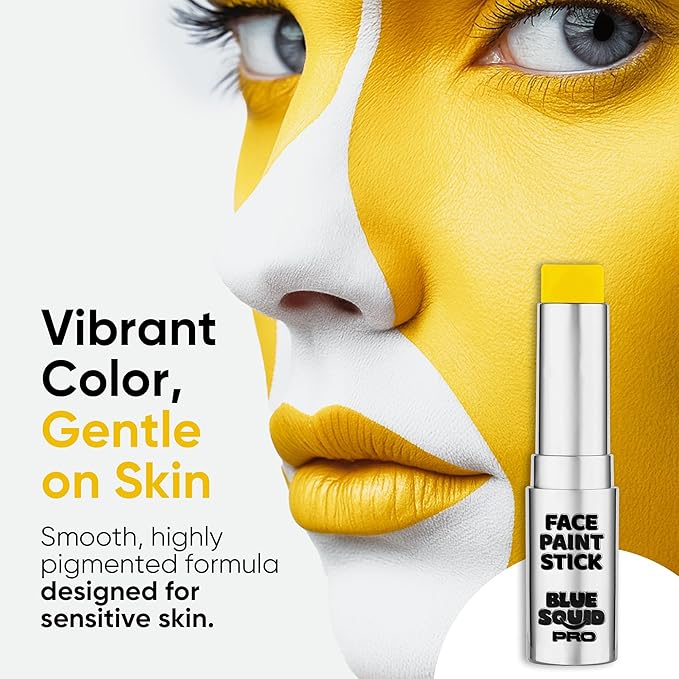 Blue Squid PRO Yellow Face Paint Stick - Waterproof Body Paint for Adults & Kids Eye Black Baseball, Softball - Vegan Hypoallergenic Twist-Up Non-Toxic Makeup Stick for Cosplay, Sports & SFX