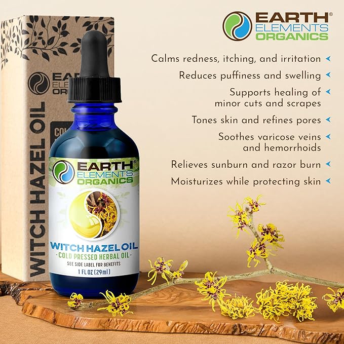 Witch Hazel Oil Raw with Sunflower Oil, Infused, Astringent, Skin Hydration, Moisturizer, Organic Skincare for All Skin Types – 1 fl oz