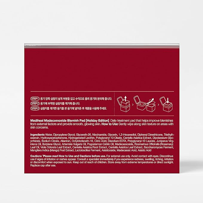 MEDIHEAL Toner Pads [Madecassoside] Blemish Care - Holiday Gift Edition - Centella Asiatica to Improve Uneven Skin Tone - Vegan Hypoallergenic Face Gauze (100 Count)