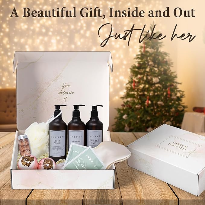 10-Piece Spa Gift Box for Women | Self-Care Set with Eye Mask, Loofa,Bath Bombs,Face Masks,Bubble Bath, Lotion, Body Wash & Bath Salt | Gift for Mom, Grandma, Wife, Bridesmaid or Loved Ones