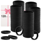 120 Pcs Black Hair Ties No Damage for Women, Ponytail Holders for Thick Hair, Seamless Cloth Fabric Soft Hair Bands for Women's Hair, Hair Elastics Pony Tails Hair Tie Hair Band (Black)