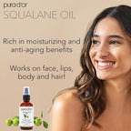 PURA D'OR 3.38 Oz Squalane Oil - Non-GMO 100% Pure & Natural - Moisturizer For Face, Hair And Body - Vegan, Cruelty-Free with Anti-Aging Benefits - Men & Women - Travel Size