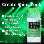 MEICOLY Light Green Body Glitter Stick,Green Accessories for Spirit Week,Alien Face Glitter,Hair Glitter for Women,Irish St Patricks Day Accessories,Festival Mermaid Chunky Makeup for Mardi Gras