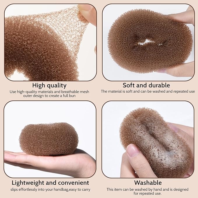 TsMADDTs Dount Bun Maker, 3PCS Light Brown Hair Bun Maker with 20PCS Bobby Pins for Ballet, Dance