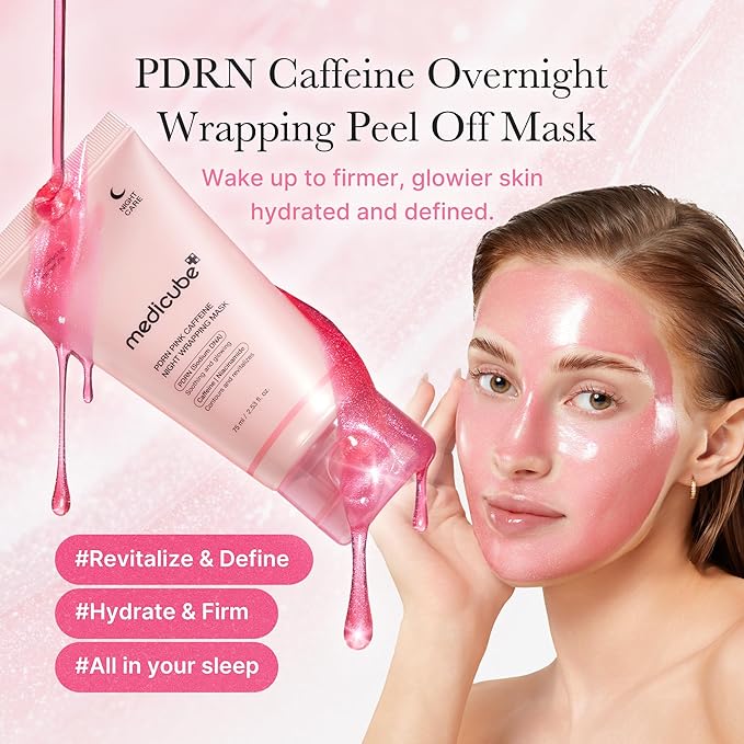 medicube Wrapping Mask PDRN Caffeine Overnight Peel Off Facial Mask | Firming, Depuffing & Hydration | Caffeine, Collagen For Refined, Glass Skin & Face Contour Support | Korean Skin Care, 2.53 fl.oz