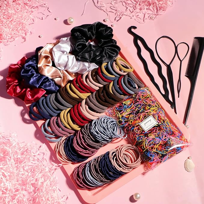 YANRONG 1159PCS Hair Accessories for Woman Set Seamless Ponytail Holders Variety Hair Scrunchies Hair Bands Scrunchy Hair Ties For Thick and Curly (Deep Colour)