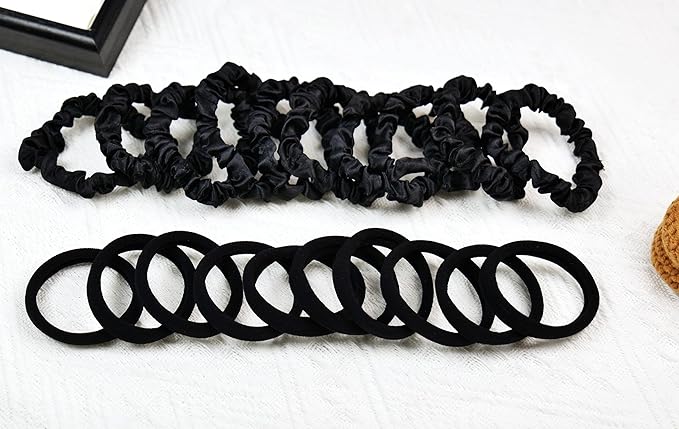Scrunchies for Women Pack of 30 - Soft Black Hair Accessories Set, Seamless Thick Hair Ties Big Small Size Satin Scrunchie for Girls, Daily Use, Back to Shool Gifts for Her