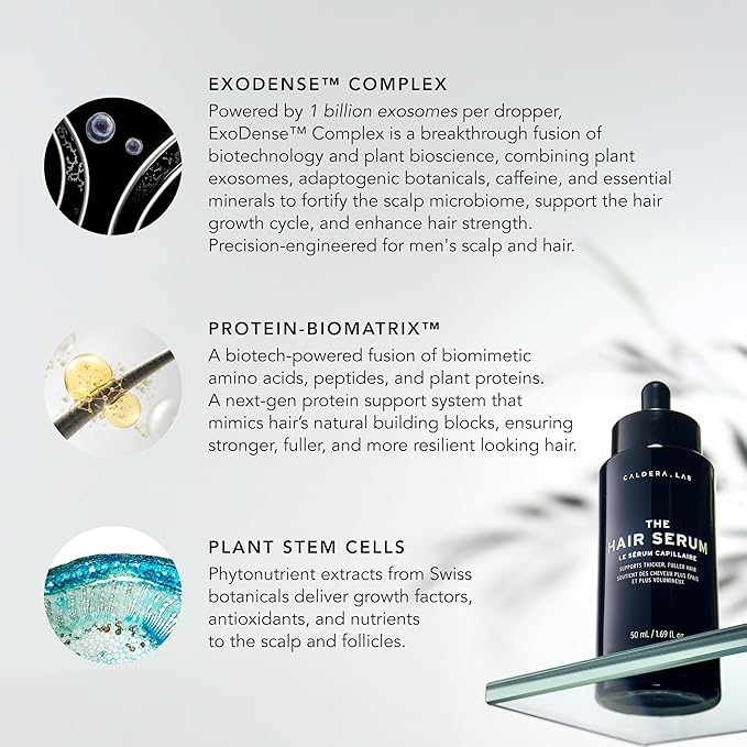 Caldera + Lab The Hair Serum | Men’s Thickening Serum for Thinning & Receding Hair, Supports Fuller & Stronger-Looking Hair, Dermatologically Tested - All Hair Types