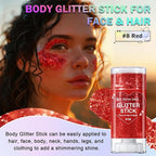 Red Body Glitter Stick, Face Body Glitter Gel Holographic Hair Glitter Halloween Chunky Sequin Waterproof Face Paint Stick Glitter Makeup for Women