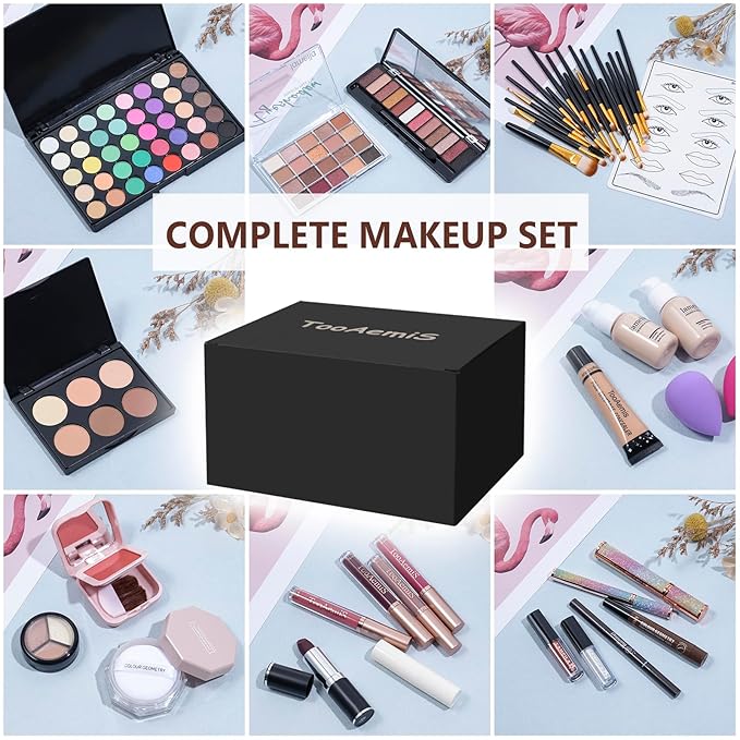 Makeup Set for Women Full Kit Includes, eyeshadow、 liquidfoundation,Loose powder,Eyebrow pencil,Lipstick Eye Pencil Makeup BrushesMakeup practice board 4-color lip gloss set