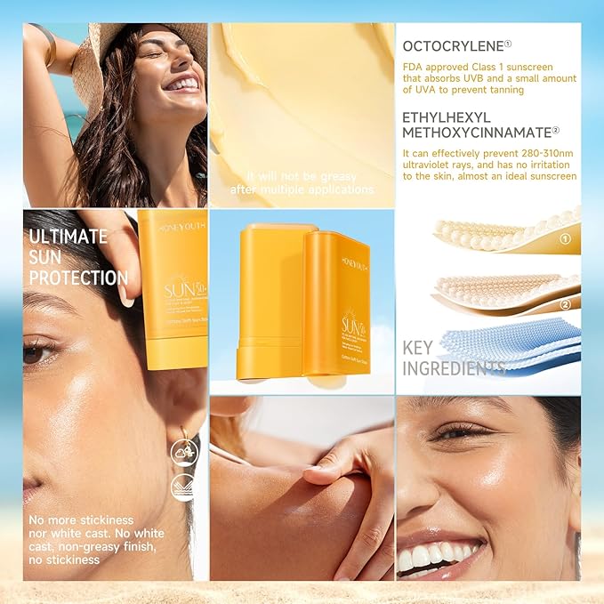 Sunscreen Stick for Face SPF50+ PA++++, No White Cast & Non-Sticky Sunblock for Body, All Skin Types Water-Resistant 0.56oz, No Eye Irritation, Outdoor & Daily Use