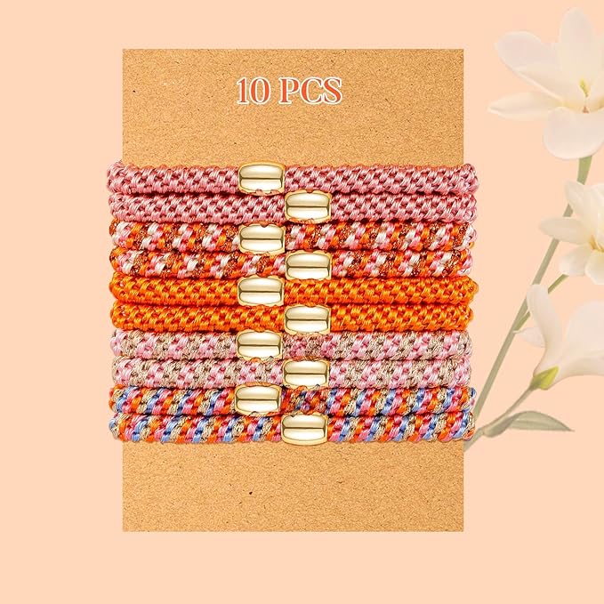 Hair Ties No Damage - 10PCS Ponytail Holders - Elastic Hair Ties for Thick Hair - Braided Hair Bands for Women Girls's Hair - Persimmon Orange