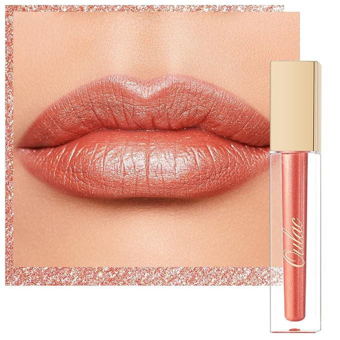 Oulac Orange Metallic Lipstick for Women, Lips & Eyeshadow 2 IN 1, Long Lasting Waterproof Lip Gloss, High Impact Lip Color, Oil-Based Formula, Vegan, MD03