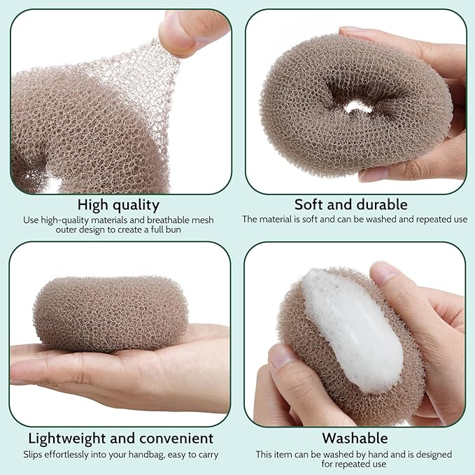 TsMADDTs Hair Bun Set, 4PCS Tan Brown Hair Donut Bun Maker with 20PCS U Shaped Bobby Pins for Dance