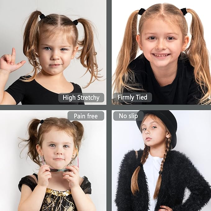 Black Hair Ties No damage 280 Bulk Pack, 4MM Ouchless Elastic Hair Bands for Women's Hair Elastic Ponytail Holders for Ponytails, Thick, Medium, Thin, Fine & Short Hair