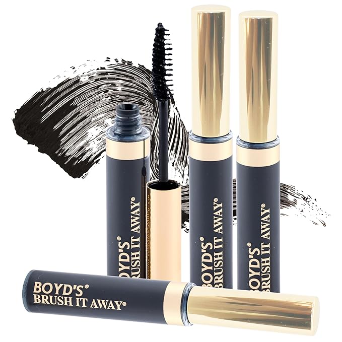 Boyd’s Brush It Away | Grey Hair Root Touch Up for Women & Men | Temporary Hair Color Mascara | Quick-Dry Water-Resistant Concealing Formula | Black, 4-Pack