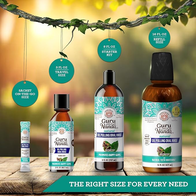 GuruNanda CocoMint Oil Pulling Mouthwash for Complete Oral Hygiene, 7 Essential Oils & Vitamins for Happy Teeth & Gums & Fresh Breath, Alcohol-Free, 16 oz