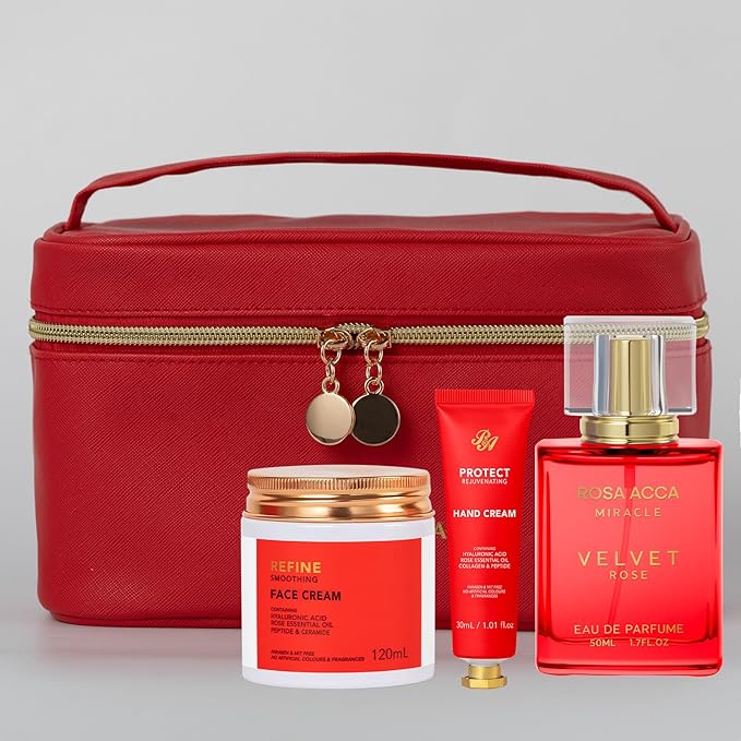 25 Pcs Red Rose Bath & Body Gift Set for Women, Luxury Skin Care Set, Self Care Gifts, Face Sheet Mask, Perfume, Cosmetic Bag, Face Serum, Necklace, Bath Bomb, Valentine's Day, Birthday, Mothers Day