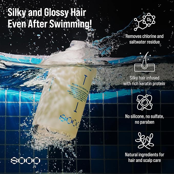 SOOO Swim Shampoo, Chlorine Removal After Swim Shampoo for Swimmers, Removes Salt & Residue, Refreshing dry itchy Scalp & Pool Odor, Citrus Scent, Silicone & Paraben-Free 7.43 fl. oz. (16.9 fl. oz.)