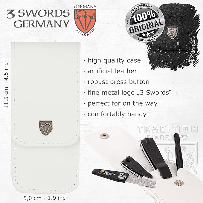 3 Swords Germany - Brand Quality 4 Piece Manicure Pedicure Grooming kit Set for Professional Finger & Toe Nail Care Tweezers File Clipper Fashion Leather case in Gift Box, Made by 3 Swords (02563)
